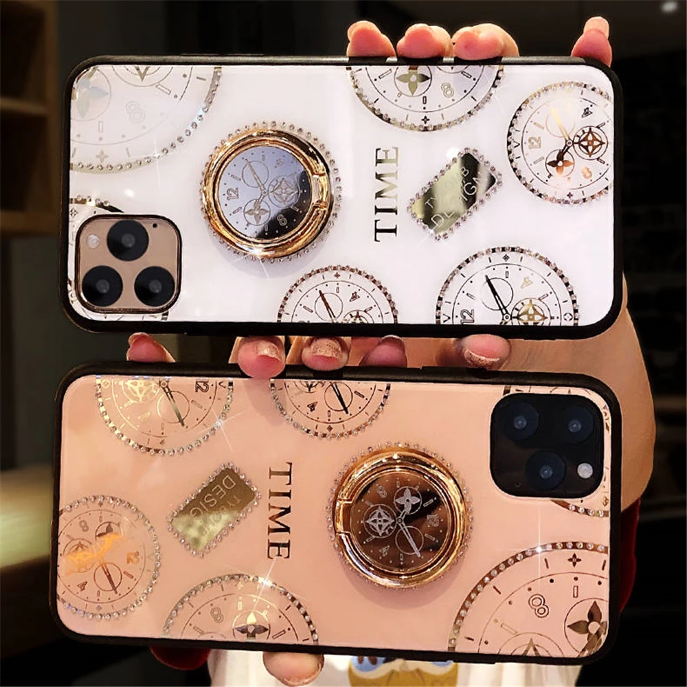 Подходит для Apple 11 xr XS MAX мобильный телефон корпус кольцо с циферблатом кронштейн для Phone11Pro Max net красный женский Алмазный защитный чехол