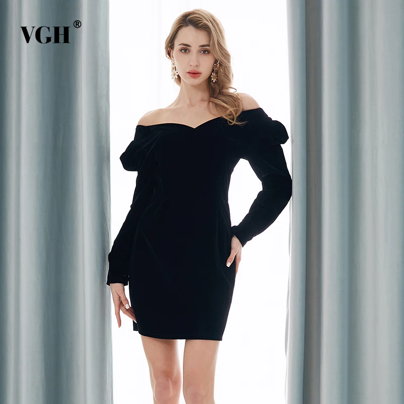 Женское платье с открытыми плечами VGH повседневное облегающее пышными рукавами и