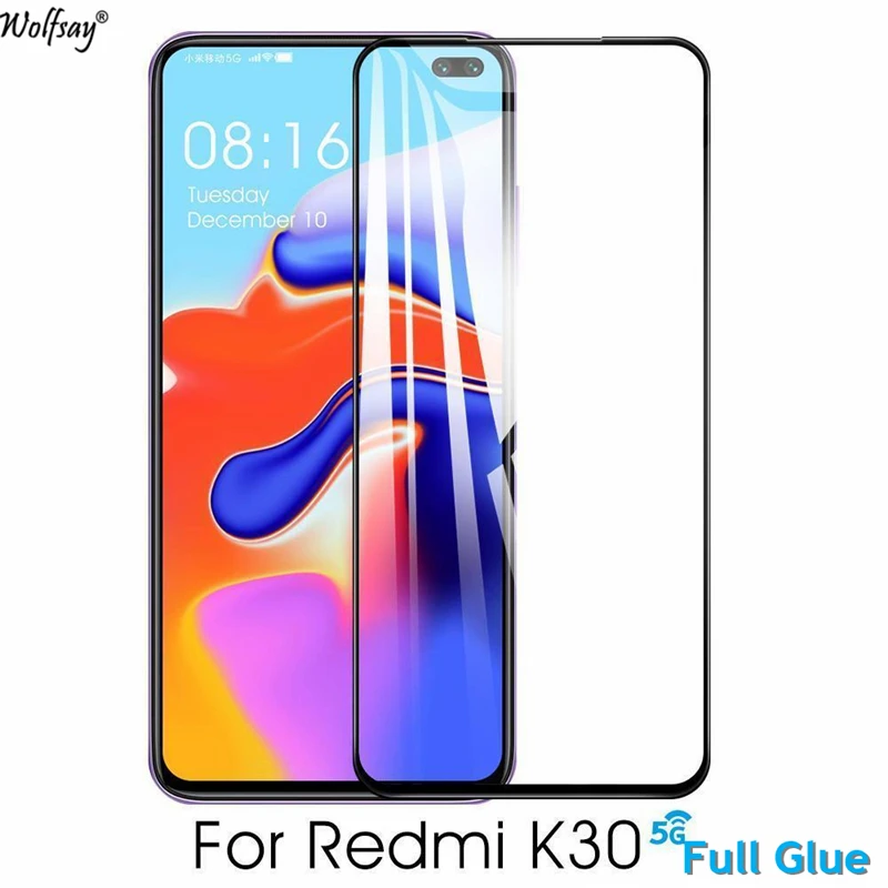 Protector de pantalla de pegamento completo para Xiaomi Redmi K30, vidrio templado de cobertura completa, pel&iacute;cula Premium 9H 2.5D, 2 uds.-0