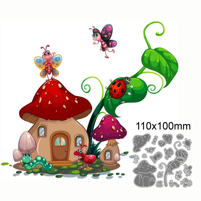 mushroom house butterfly hot popular new metal cutting stencils for making scrapbooking album festival cards embossing cut die free global shipping
