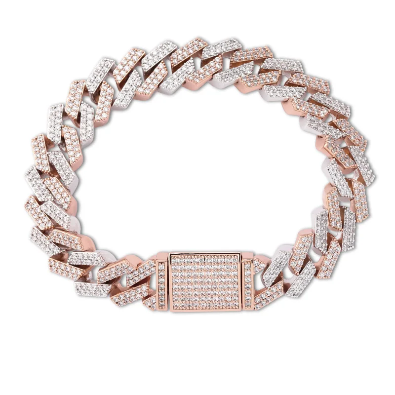 Two color TOPGRILLZ 14 мм большая застежка в виде коробки, браслет с кубинским звеном, цвета: золотистый, серебристый, Iced Out, кубический циркон, рок, хип-хоп стиль, мужские ювелирные изделия - Окраска металла: Two color