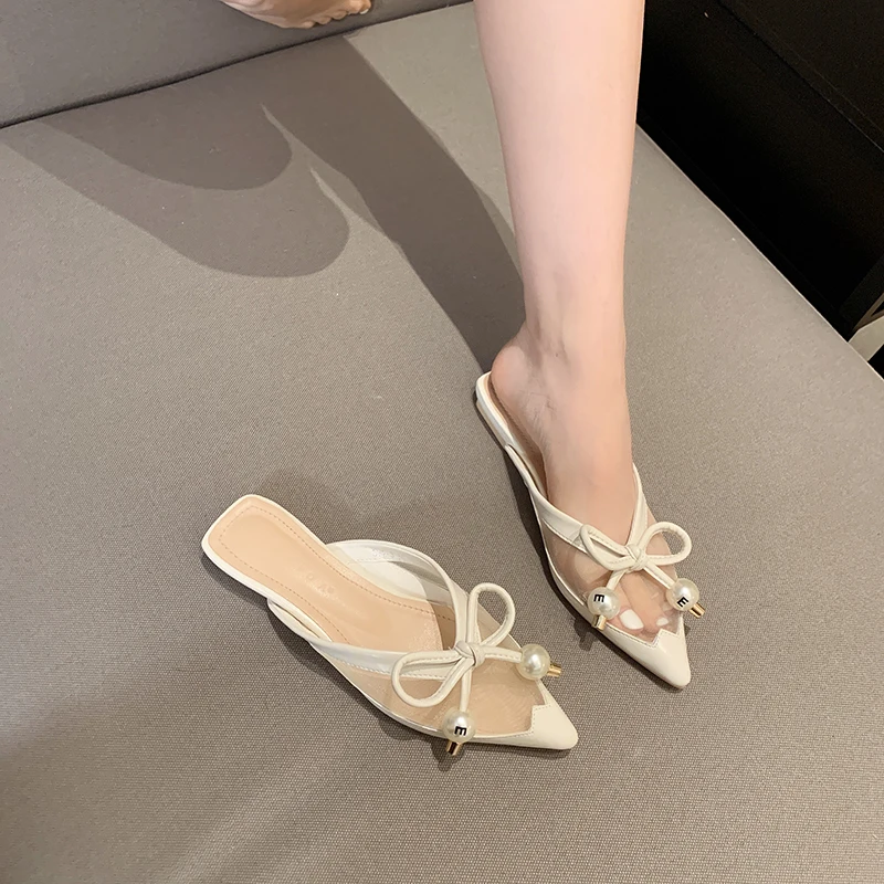 

Women's Slippers Bow Loafer Mesh Hollow Mules Backless Ballet Flats Mesh Hollow Pumps Slide Summer Women's Slip-on Shoes