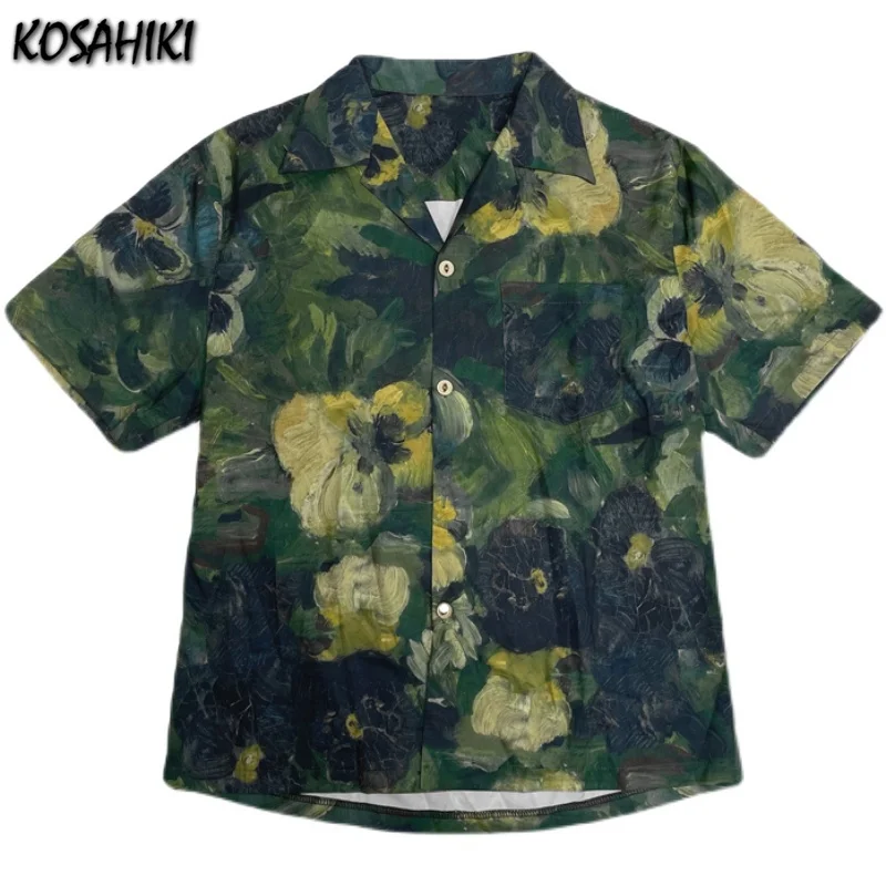 

KOSAHIKI Summer Korean Ulzzang Women Blouses Harajuku Tie Dye Female Shirts Vintage Short Sleeve Streetwear Blusas Mujer