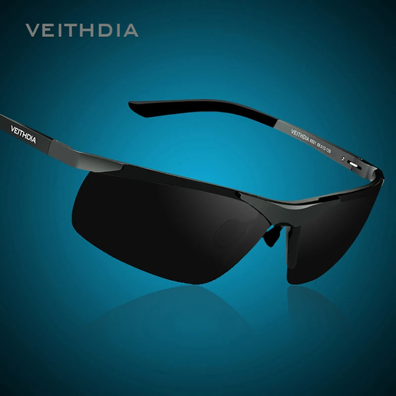 Мужские солнцезащитные очки без оправы VEITHDIA из алюминиево-магниевого сплава с
