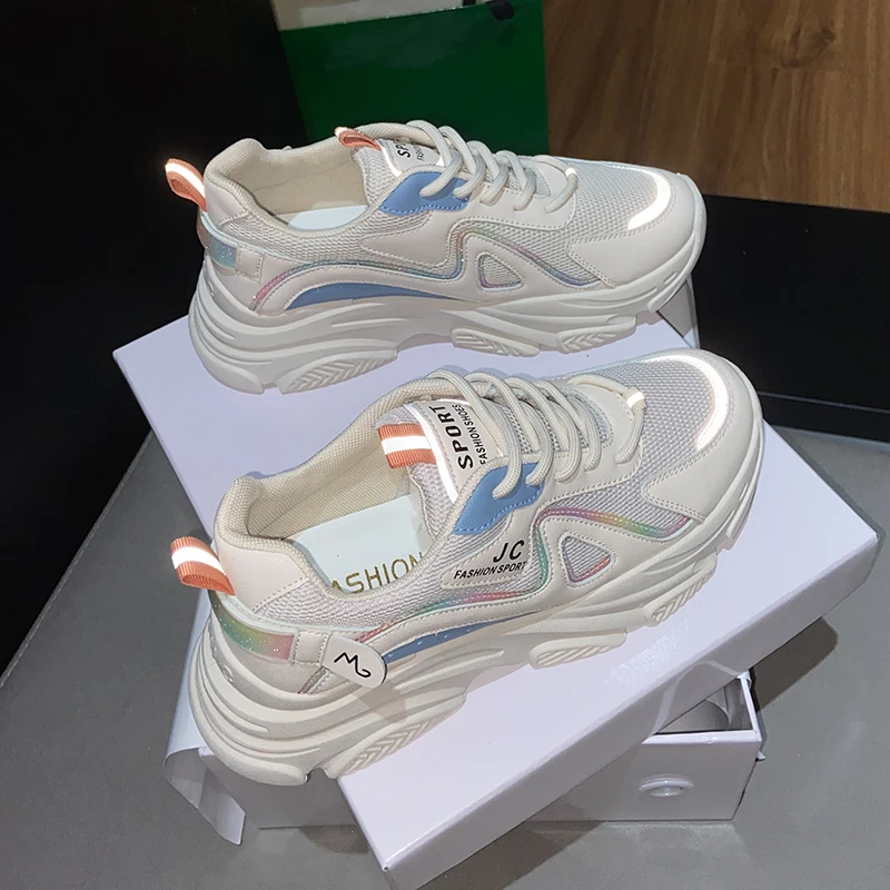 

Женские кроссовки 2022, осенняя Высококачественная сетчатая кожаная Вулканизированная обувь, модная повседневная универсальная нескользящ...