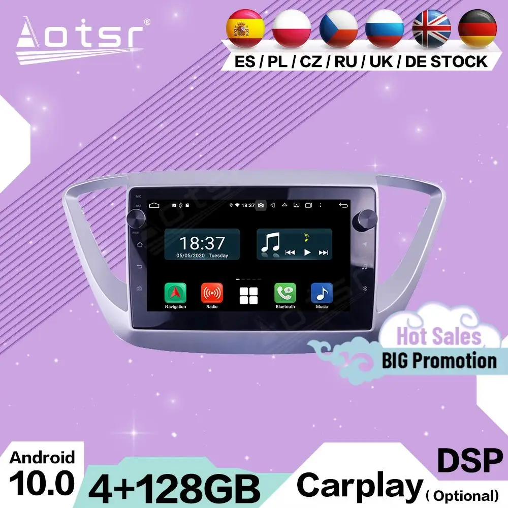 

128G Carplay Мультимедиа Стерео Android 10 для Hyundai Solaris 2016 2017 2018 GPS навигация аудио радио видео приемник головное устройство