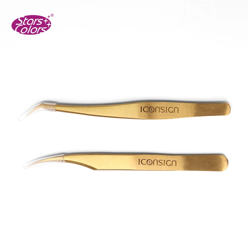 2 pieces/set High Quality Stainless Steel Eyelash Extension Tweezers Tigthness Gold Anti-static Curved/Bent Makeup | Красота и