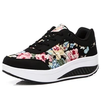 women breathable toning shoes flower printed comfortable thick soles swing shoes platform wedge slimming sneakers