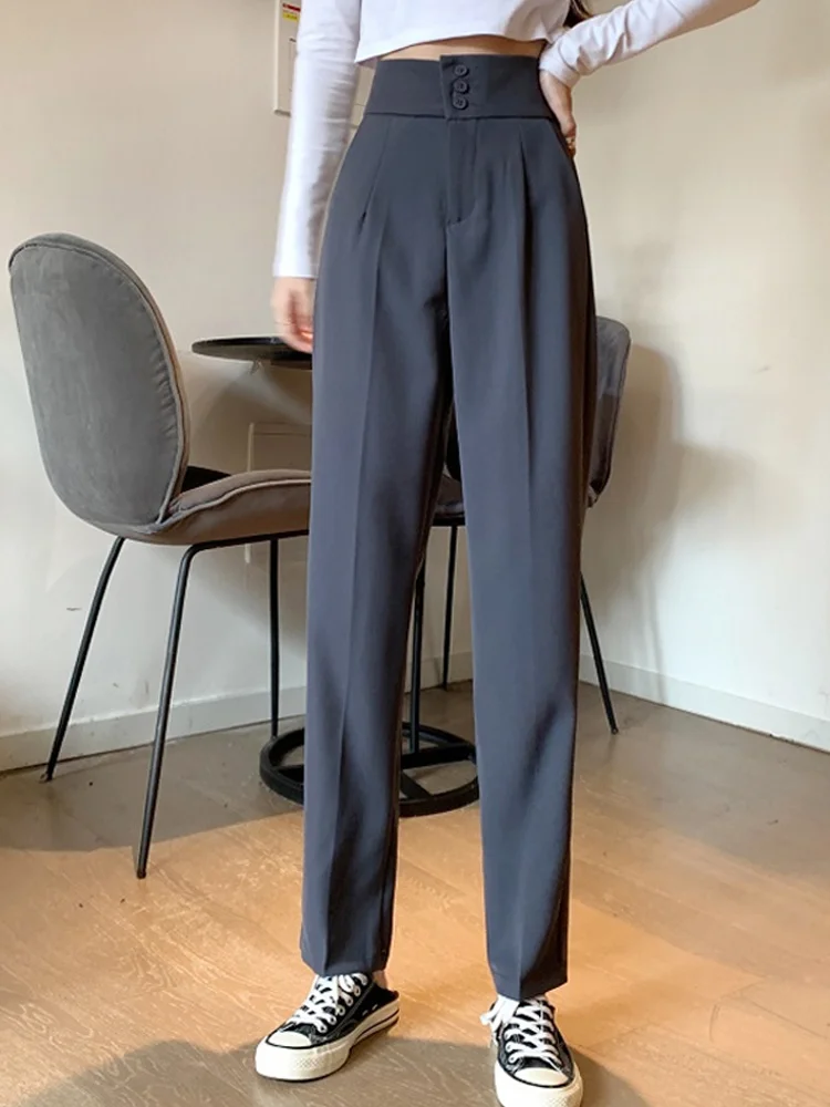 Black suit pants women's spring and autumn high waist hanging wide leg 2021 new small straight casual trend | Женская одежда