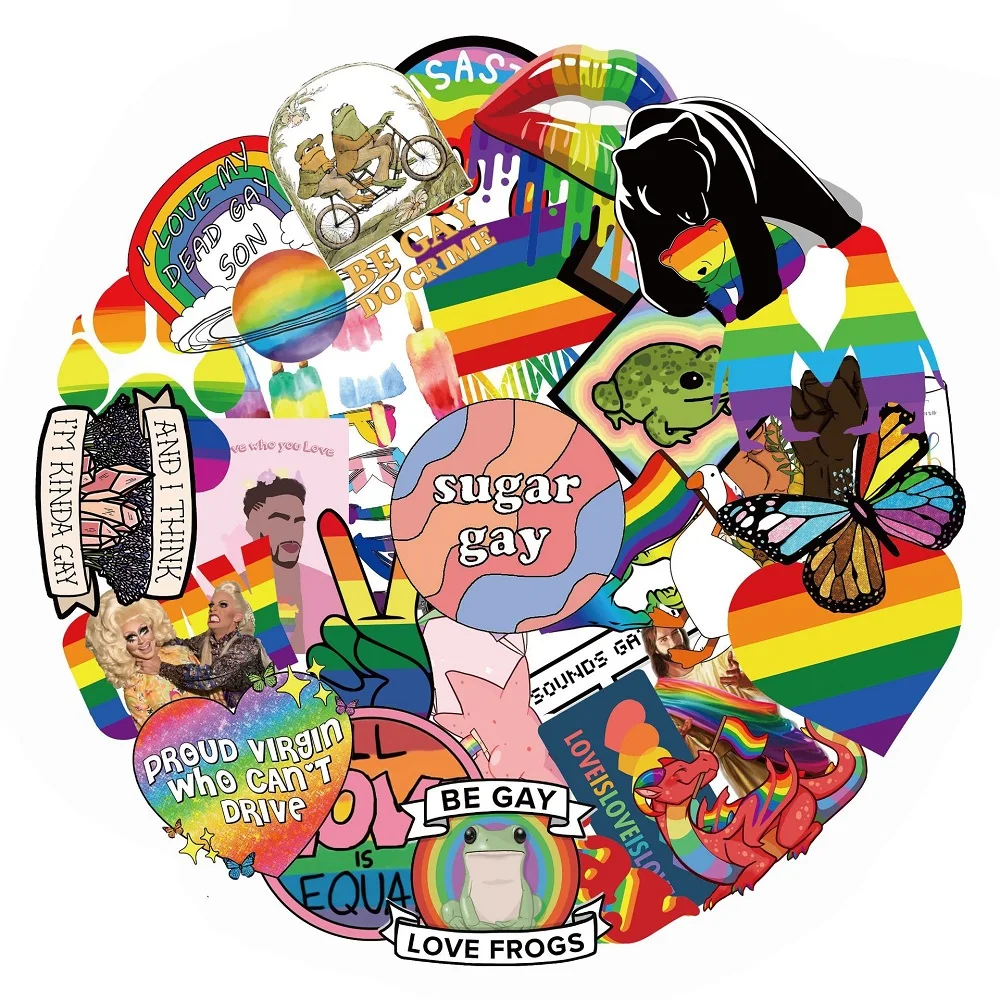 Pegatinas divertidas de colores del Arco&iacute;ris para ni&ntilde;os, 50 Uds. De pegatinas LGBT para monopat&iacute;n, guitarra, motocicleta, coche, Bolsa Escolar, port&aacute;til, juguete de bicicleta Gay-0