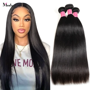 Прямые человеческие волосы Meetu, пупряди натурального цвета, 100% человеческие волосы, 30 дюймов Пряди, бразильские волосы для наращивания, 3 или 4 пучка