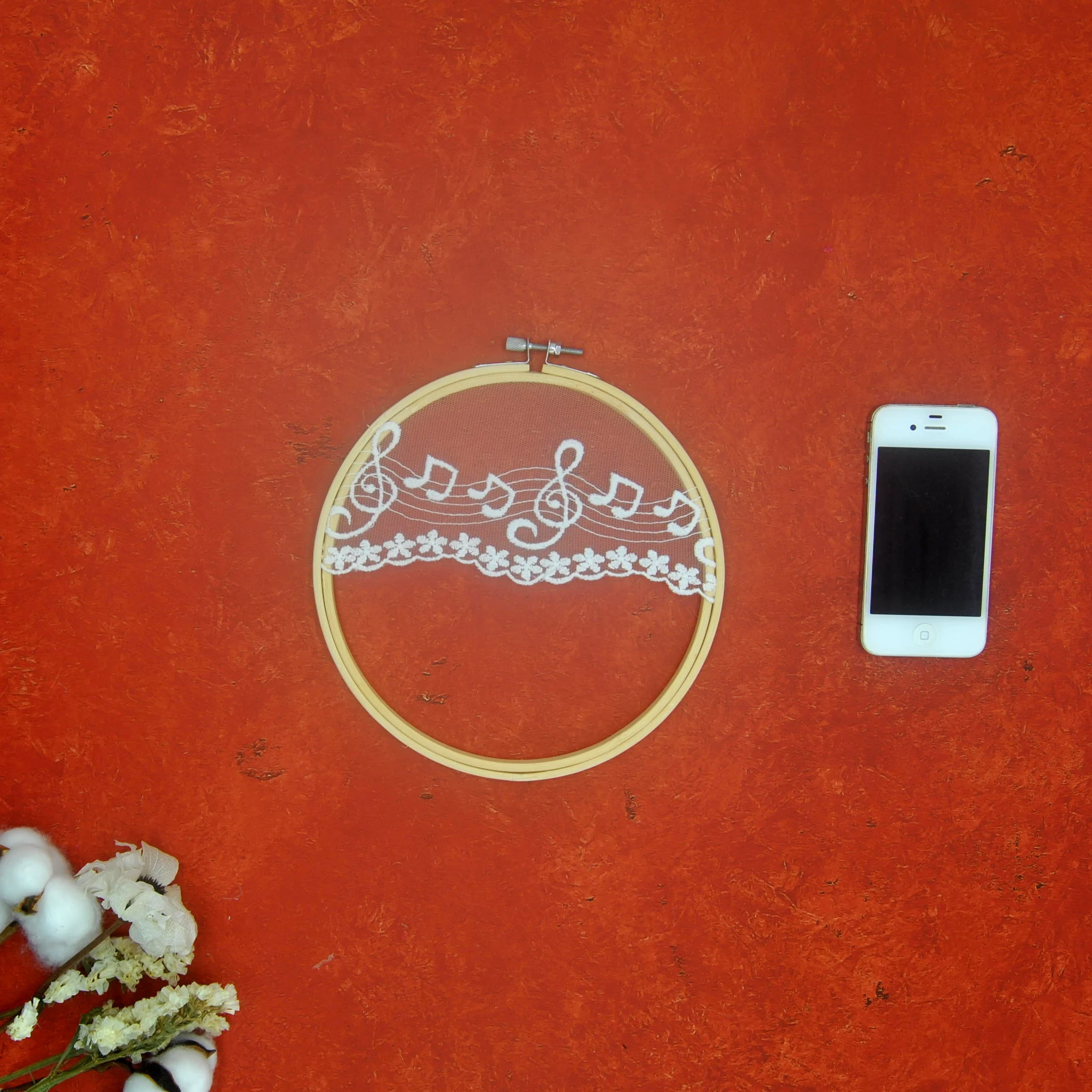 

Nature material Round Wall hanging Dream Lace Catcher Wedding Background Home Shop Wall Decor Musical note embroidery No.QX37489