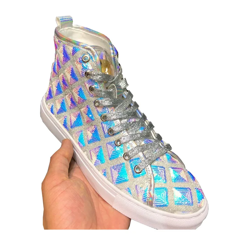 

Роскошные дизайнерские ботинки OVXUAN, новинка, серебристые кожаные ботильоны на платформе в стиле пэчворк, мужские ботинки на плоской подошв...