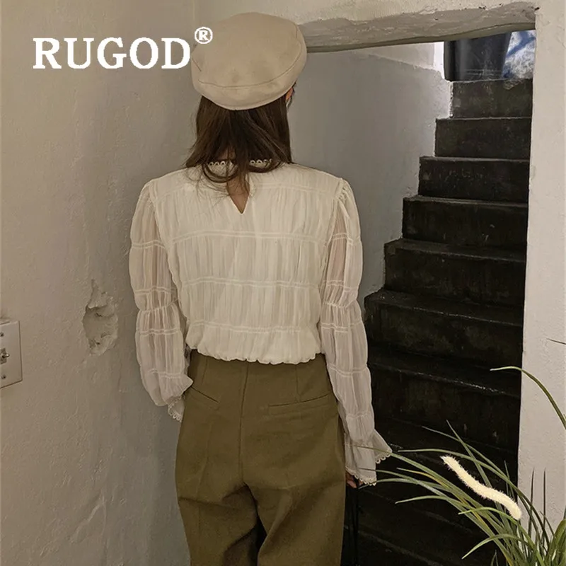 RUGOD Весенняя блузка с расклешенными рукавами женские блузки длинным рукавом