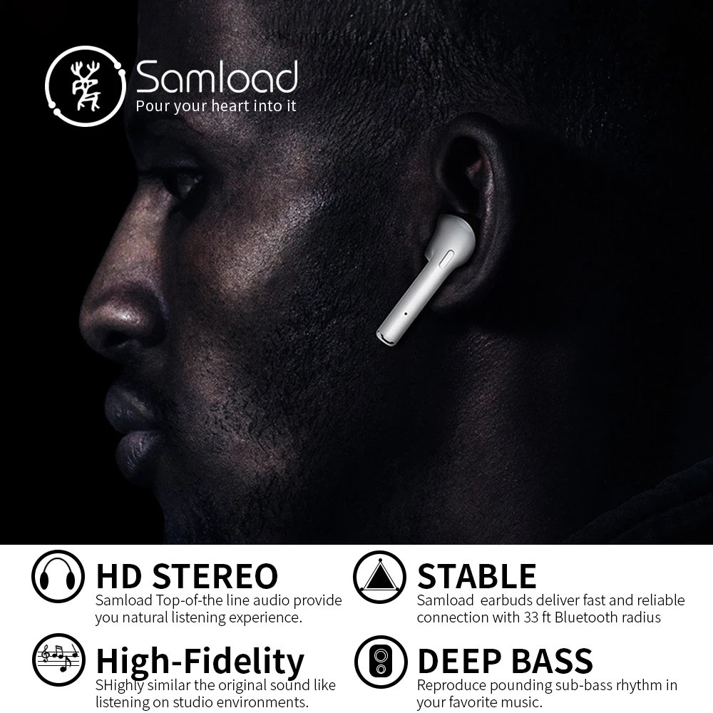 Samload, Bluetooth 5,0, наушники, бинауральные звонки, беспроводные наушники, стерео музыка, наушники, 1500 мАч, Дополнительный внешний аккумулятор для гарнитуры, смартфона