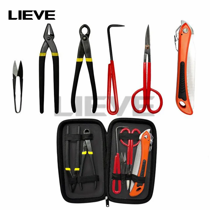 6 Piece Bonsai Tool Kit with Case Carbon Steel Scissor Cutter Shear Set Garden Plant Tools for Home Pruning | Инструменты