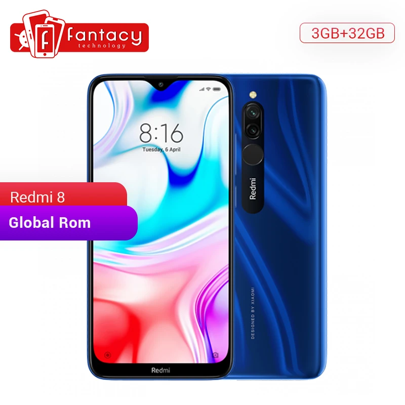 Мобильный телефон Xiaomi Redmi 8 с глобальной прошивкой 3 ГБ 32 Восьмиядерный процессор