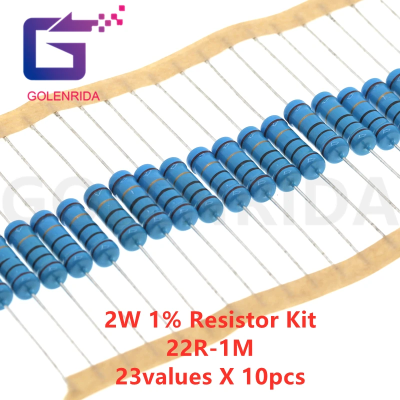 

2W 1% Resistor Kit 23valuesX10pcs=230PCS Metal Film Resistor Assortment Kit Set 22 ohm - 1mohm resistor samples kit