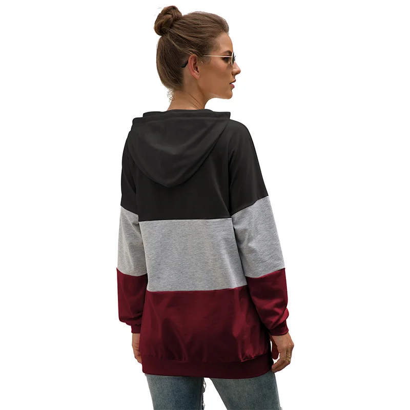 

Jessingshow 2019 New Harajuku Hoodies For Female Tricolor Splice Hooded Tops Women's Sweatshirt Long-sleeve Pullover Autumn Coat