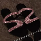 Летние пляжные шлепанцы для женщин, повседневные однотонные римские шлепанцы на плоской подошве с кристаллами, большие размеры, женские повседневные сандалии, обувь