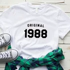 Оригинальная женская рубашка на день рождения 1988, женские рубашки, модный топ из 100% хлопка с графическим рисунком и коротким рукавом, футболки с круглым вырезом, Повседневная футболка унисекс