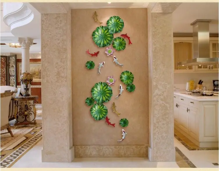 Home Wall Hanging Resin Lotus Leaf Fish Model Crafts Decoration Background Mural Ornaments Livingroom Wedding Sticker |