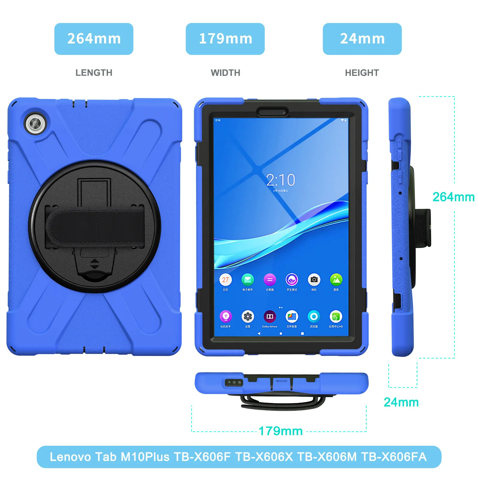 

Kids Case for Lenovo M10 FHD Plus TB-X606F TB-X606X (10.3") Shockproof 360 Degree Rotating Stand, Hand Shoulder Strap Cover