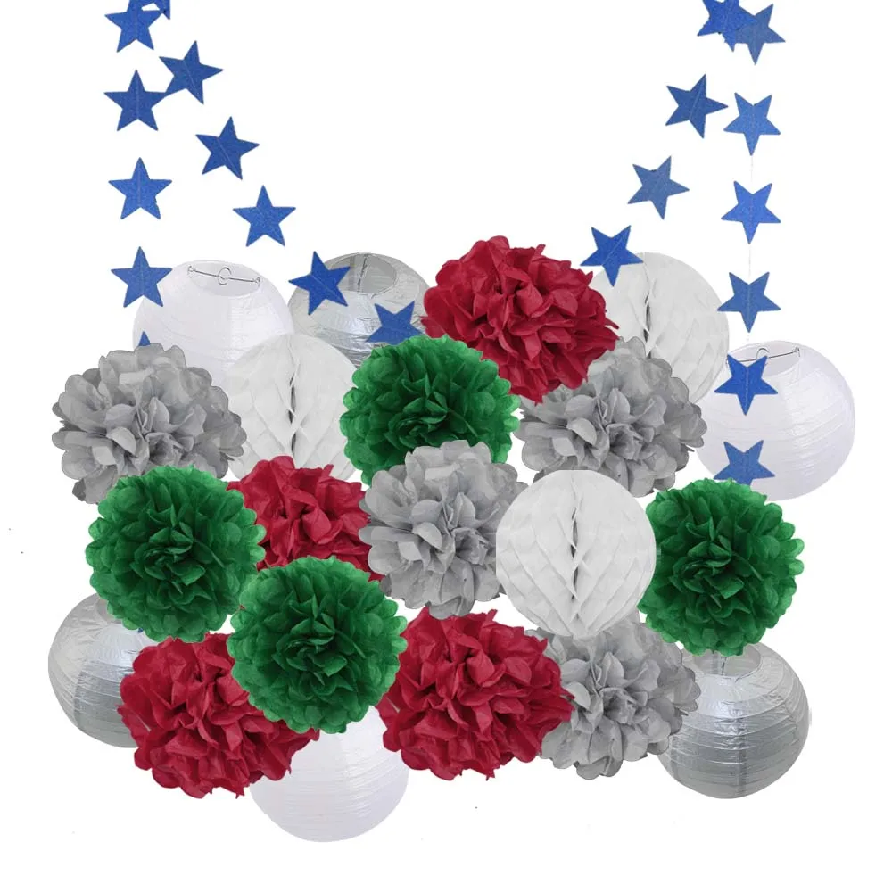 Silver Red Green Лидер продаж 22 шт./компл. золото/черный/белая Круглая Бумажная Фонари Выпускной 50th День рождения одолжение рождественское год висит Изделия из бумаги - Color: Silver Red Green