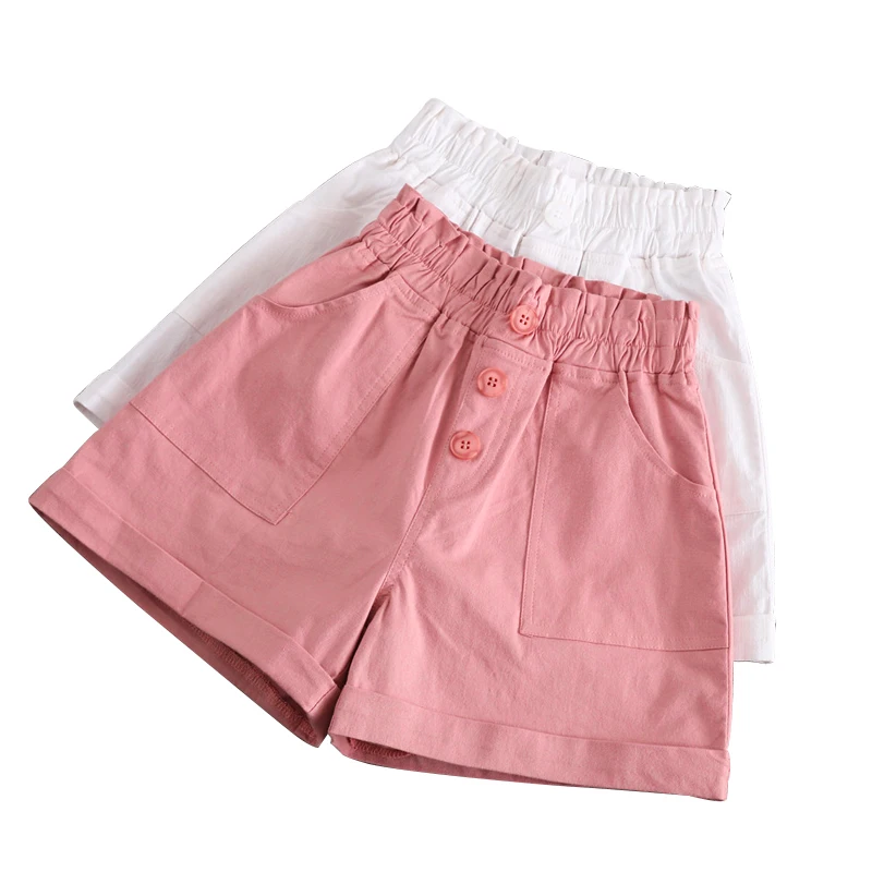Летние хлопковые шорты для девочек 6-16 лет розовые свободные джинсовые штаны