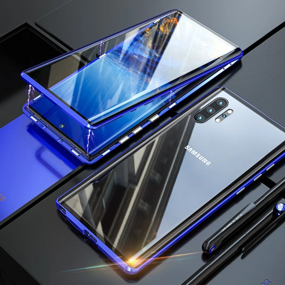 Double sided glass Metal Magnetic Case for Samsung Galaxy Note 10 Plus Phone Case 360 Full Protection Case For Galaxy Note 10