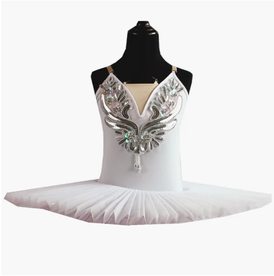 

White Belly Dress For Kids Swan Lake Costume Ballet Tutu For Girls Dance Costume Stage Professional Sequined Flower Appliqued