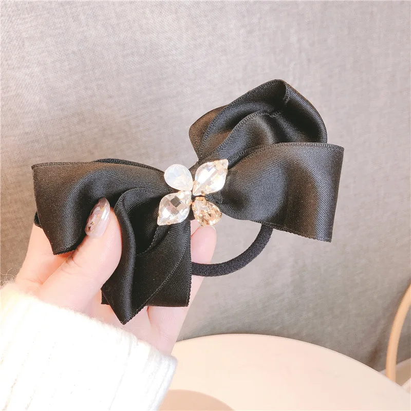 

2021 New Korean Style Simple Girl Hair Rope Black Bow Rhinestone Suit Exquisite Hairpin for Woman Sweet Fashion Hair Accessories