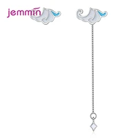 new arrival 925 sterling silver asymmetry long box chain tassel cloudy dangle drop earrings for women jewelry pendientes mujer