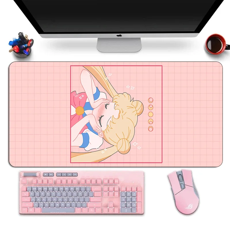 large anime pink mousepad gamer cute kawaii xl gaming mouse pad rubber otaku locking edge big fashion laptop notebook desk mat free global shipping