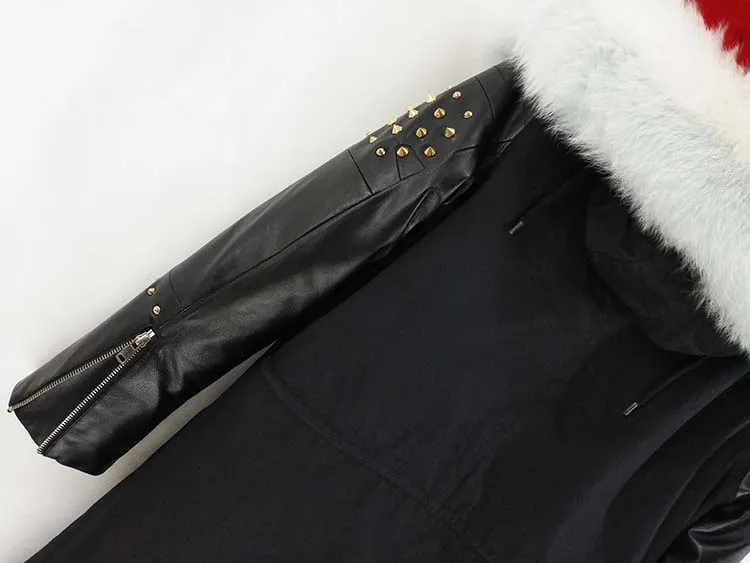Женская куртка с кожаными рукавами OFTBUY, из овчины с заклепками и натуральным лисьим мехом на воротнике и капюшоне, зимняя длинная парка, верхняя одежда