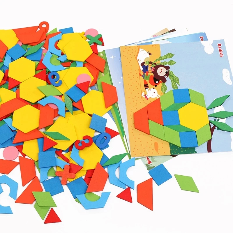 

Wooden Toy 250pcs 3D Puzzles Kids Geometric Shape Tangram Jigsaw Puzzle for Children Game Baby Educational Learning Wood Toys