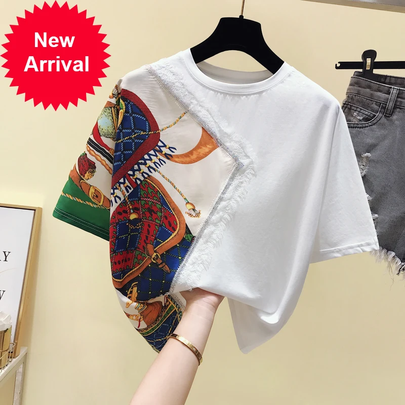 

Plus Size Summer New Diamond Tshirt Women Cool Loose Short Sleeve T-shirt Female Fashion Retro Printing Top T Shirts