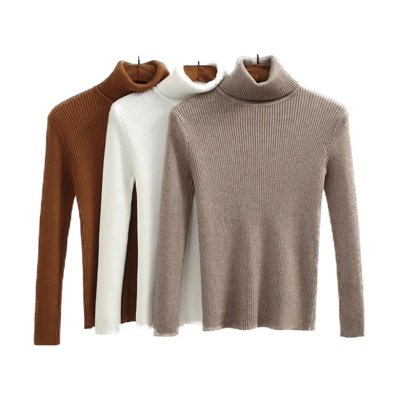 

High Quality Autumn Winter Women Sweater Rib Thick Warm Pullover and Sweater Knitted Soft Turtleneck Female Jumper