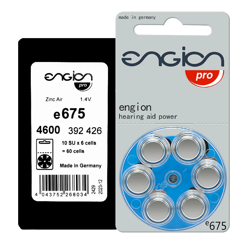 Высокопроизводительная батарея Engion Air Zinc 675 / A675 PR44 для слухового аппарата CIC