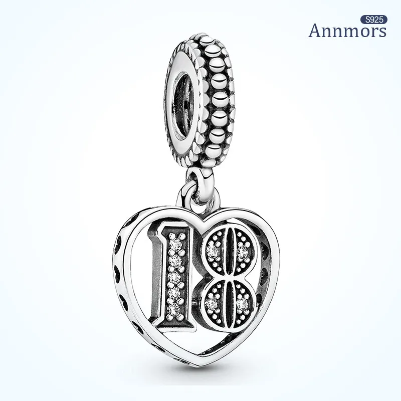 

Anniversary 18 Years Old Birthstone Pendant Fits Pandora Original Bracelet Charms Silver Plating Gift Heart Shaped Charms