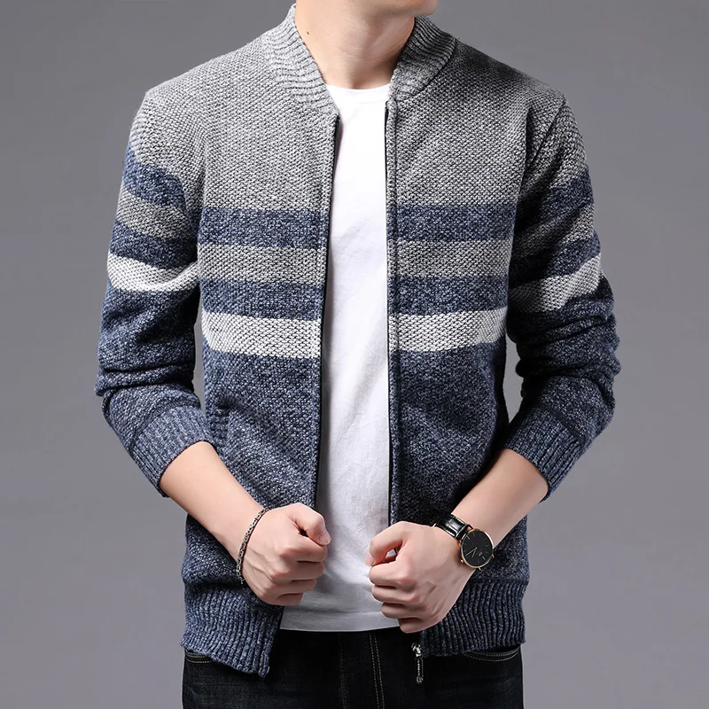 

New Korean Clotnes Men Wintersmart Casual Knitted Patchwork Cardigan Sweater Fashion Thick Zipper Up Men Clothing Sweater