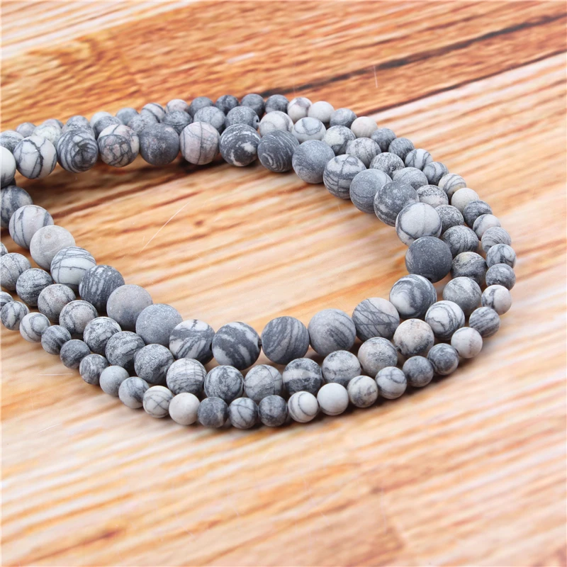 

4/6/8/10/12mm Black Network Natural Stone Beads Loose Stone Round Beads For DIY Jewelry Bracelet Necklace Make
