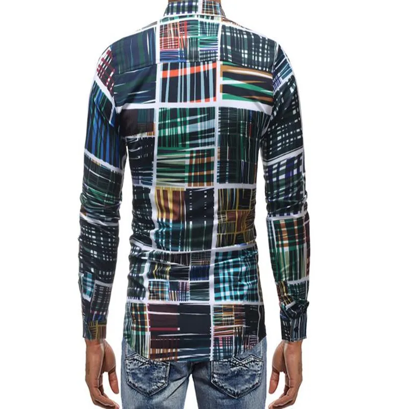 

Autumn spring men's quality long sleeve patchwork printed shirt lapel design men slim casual shirts