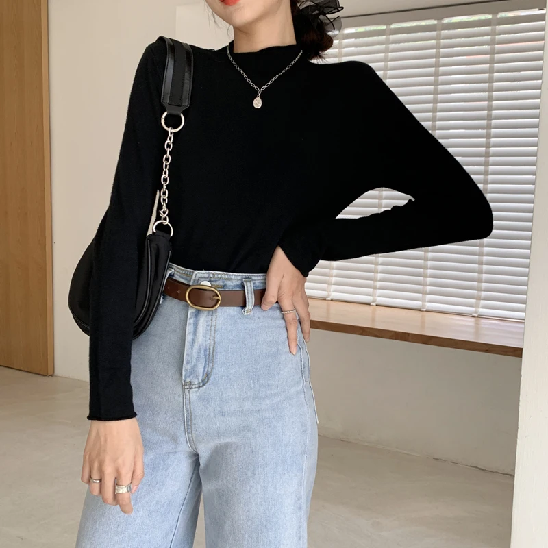 Футболка женская 2020 футболка Осенняя винтажная водолазка плюс бархатная