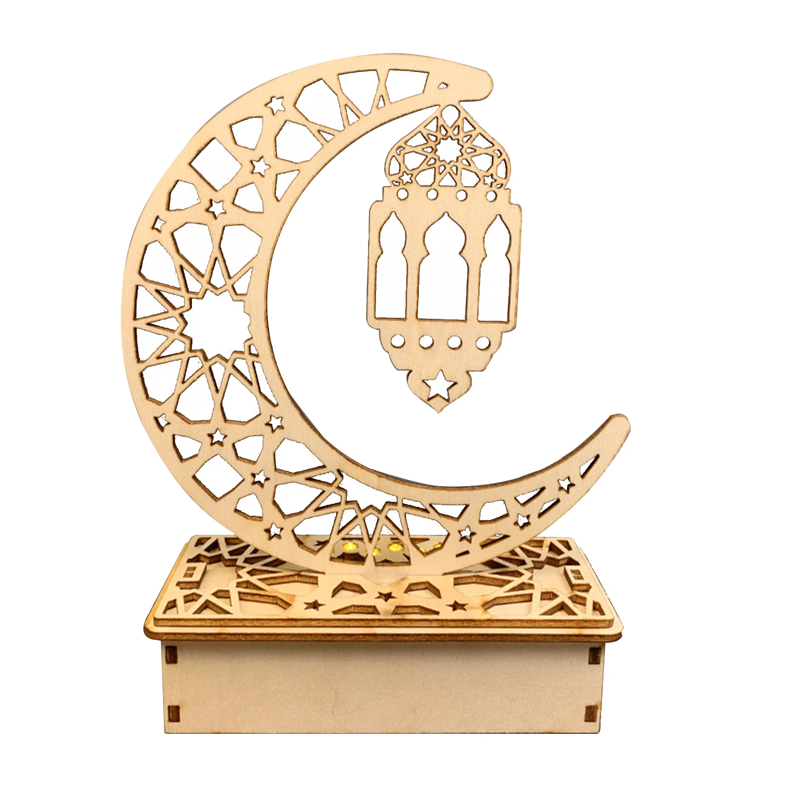 

Ramadan Eid Wood Ornament Assembly Bedroom DIY Holiday Moon Shape Table Lamp LED Night Light Battery Powered Gift Home Decor
