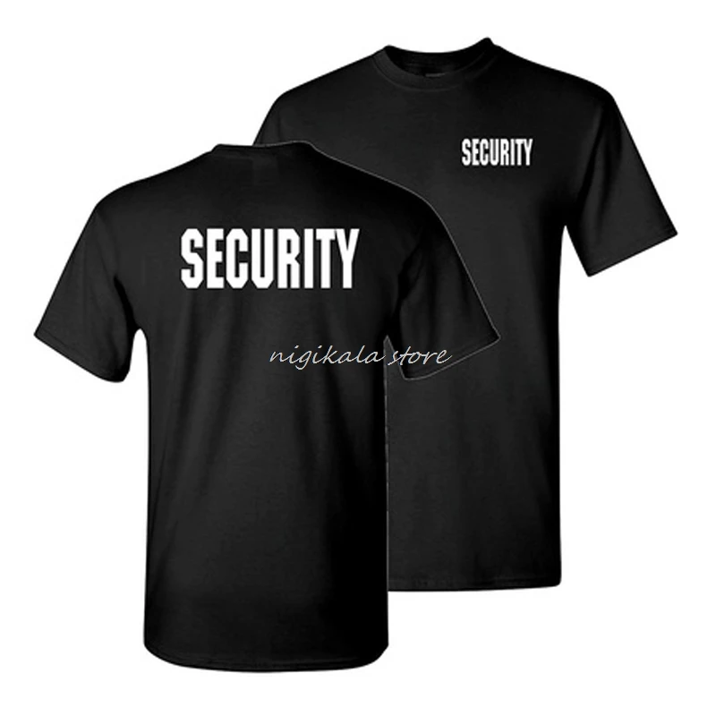 Security Front N Back Letter Print T Shirt Men new fashion short sleeve casual men's tee shirt drop shipping - Цвет: black