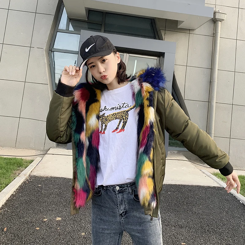 Женская куртка из искусственного меха лисы для зимы - "Парка" Одежда верхняя теплая женская куртка Veste Femme 02 YY1595 on.