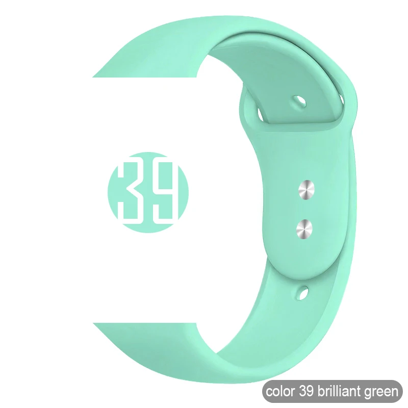 Мягкий силиконовый спортивный ремешок для Apple Watch 5 4 3 2 1 38 мм 42 мм, резиновый ремешок для часов Iwatch series 5 4 40 мм 44 мм - Цвет ремешка: 39 brilliant green