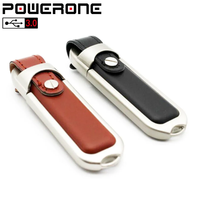 POWERONE 100% новый металлический кожаный Флешка usb флэш накопитель 32 Гб 16 64 USB 3 0 карта