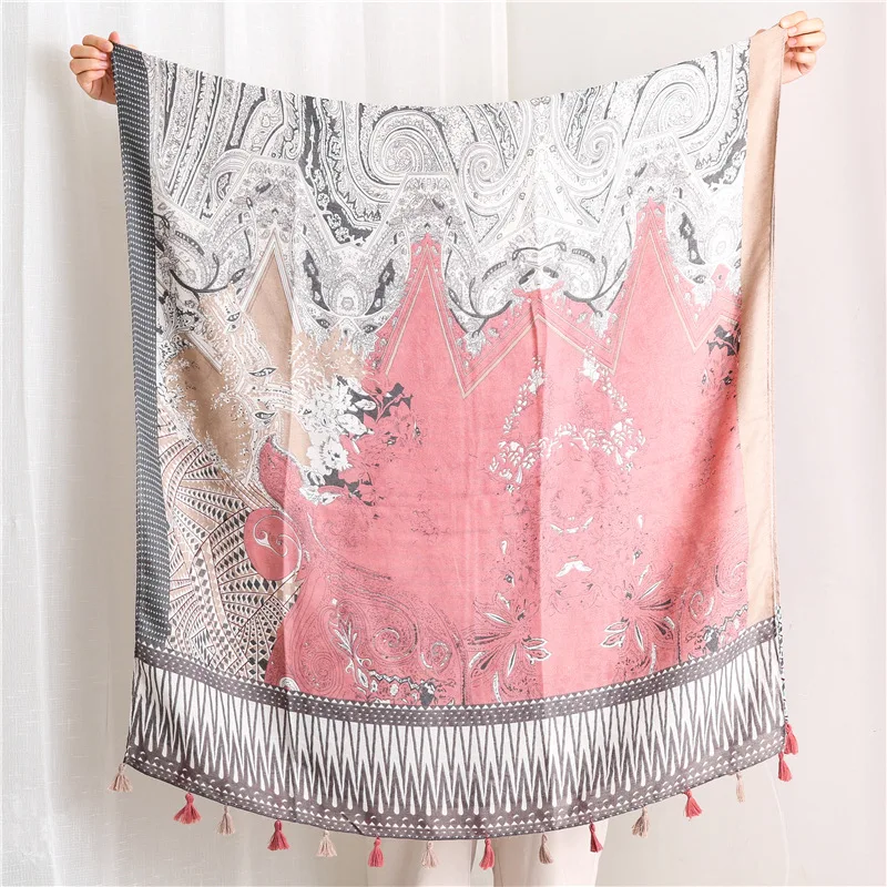 

2020 Luxury brand Lady cotton material scarf Autumn and winter Fashion Cotton New silk scarves women's Print beach quality shawl